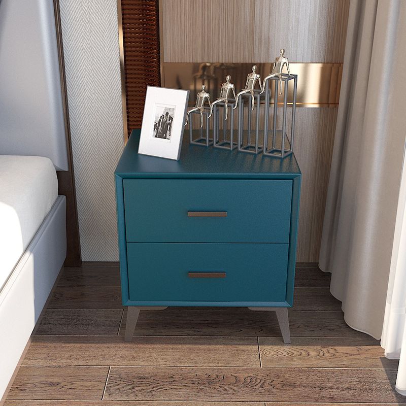 Rectangular Two Drawer Nightstand Modern Night Table with Metal Legs