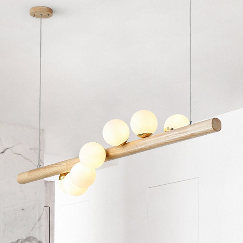 Modern Simple Wooden Hanging Lamp Ball Shape Shade Island Light Fixture for Dining Table