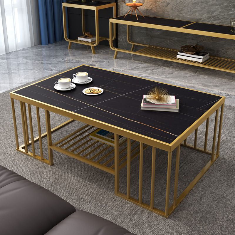 Modern Slate Coffee Table with Metal Legs Cocktail Table for Living Room