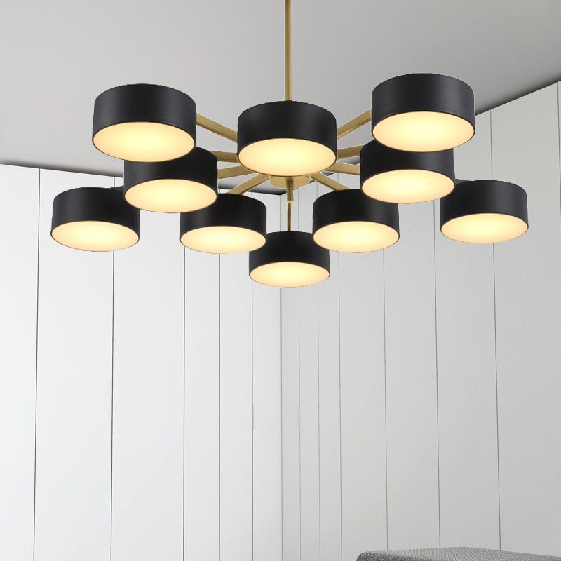 Drum Pendant Light Post Modern Metal 3/5/6/10 Lights Black/Gold Chandelier Light for Living Room