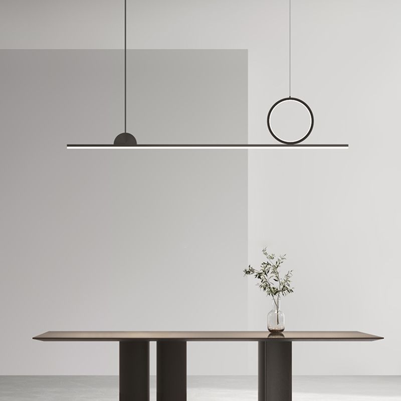 Black LED Island Hanging Lamp Modern Simple Island Lamp with Acrylic Shade for Dining Room