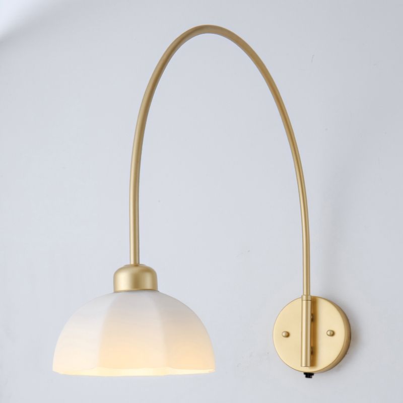Gold Modern Metal Wall Sconce Geometric Shape Wall Light with Glass Shade for Bedroom
