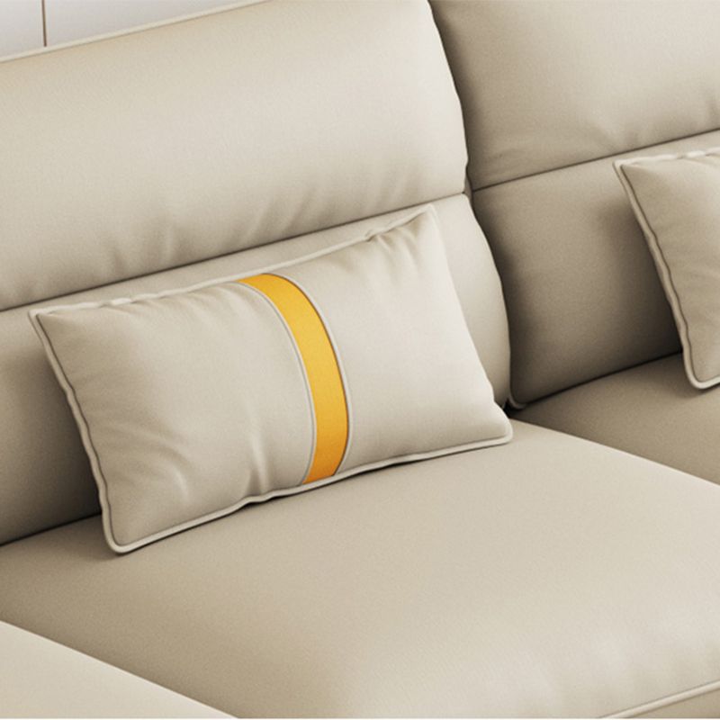 Folding Armrest Cushioning Backrest Sofa Bed White Imitation Leather Solid Wood Frame Sofa