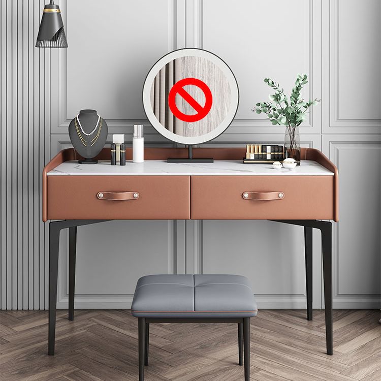 Faux Leather Vanity Desk and Stool in Orange/Grey Dressing Table