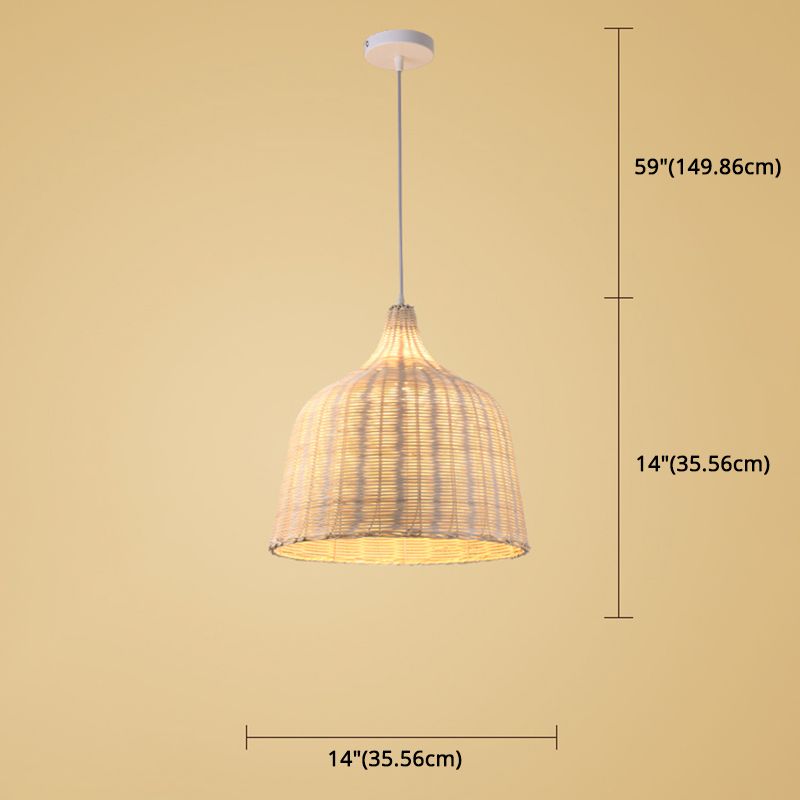 Hand-weaving Bamboo Bell Shape Hanging Light Asian Rattan Shade Single Light Pendant Lamp with 59" Hanging Wire