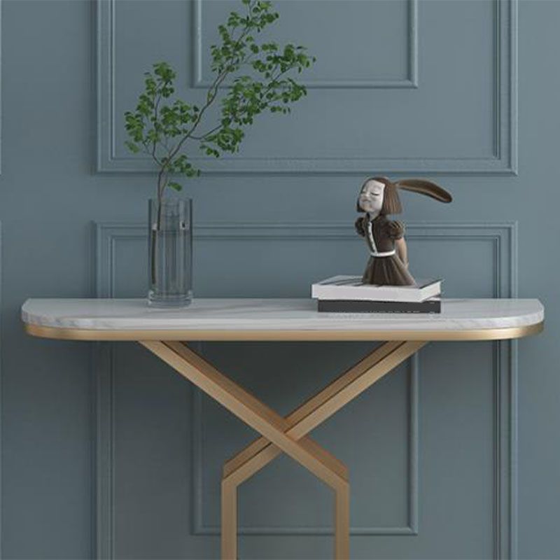 Glam Marble Console Table Half Moon Stain Resistant 12" W Accent Table for Hall