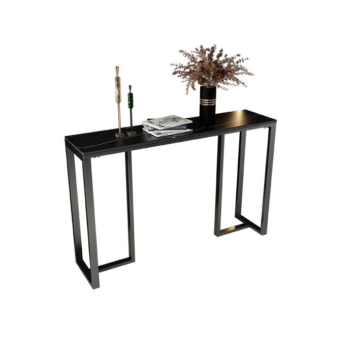 Modern Accent Table with Stone Top and Black Frame Base Console