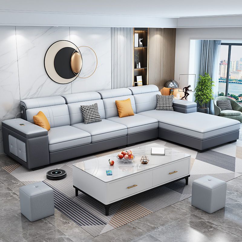 4-seat Mid Century Modern Sofa & Chaise Sewn Pillow Back Sofa