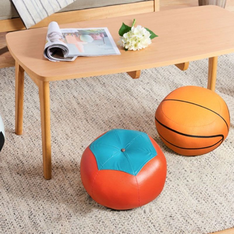 Modern Pouf Ottoman PU Leather Upholstered Geometric Print Spherical Ottoman