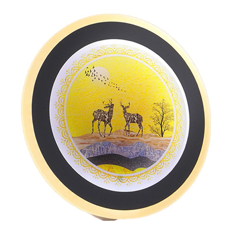 Blue/Yellow Rounded Wall Mounted Lighting Nordic Style LED Acrylic Wall Mural Light with Elk Deer Design