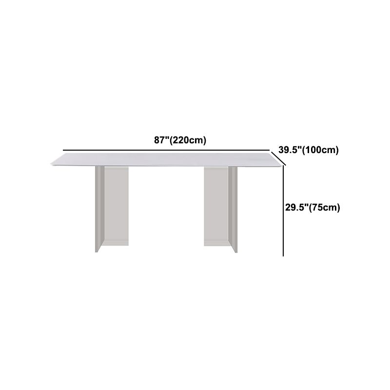 Modern Sintered Tone Top Dining Table Rectangle White with Acrylic Double Pedestal