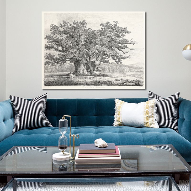 Canvas Gray Painting Traditional Style Tree Wall Art Decor, Multiple Sizes Options