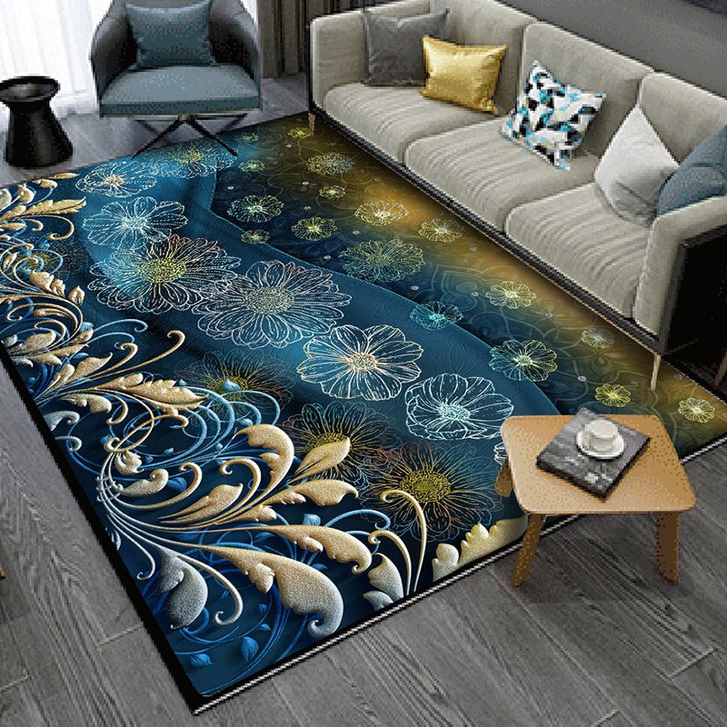 Green Graphic Rug Polyester Magnificent Rug Washable Rug for Living Room