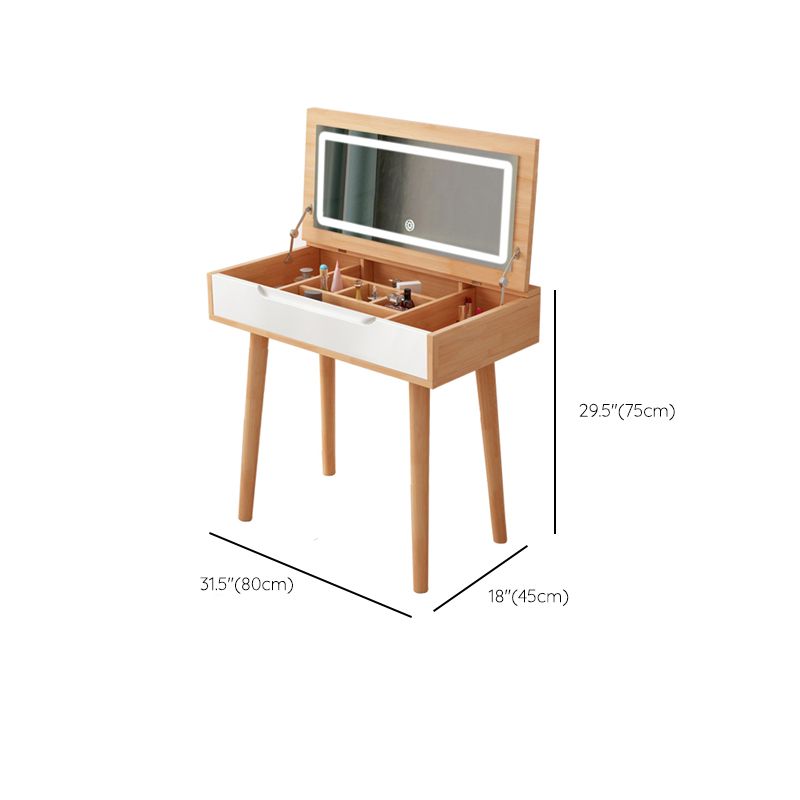 Modern Rubberwood Dressing Table Set with Stool 1-Mirror Wood Vanity Table