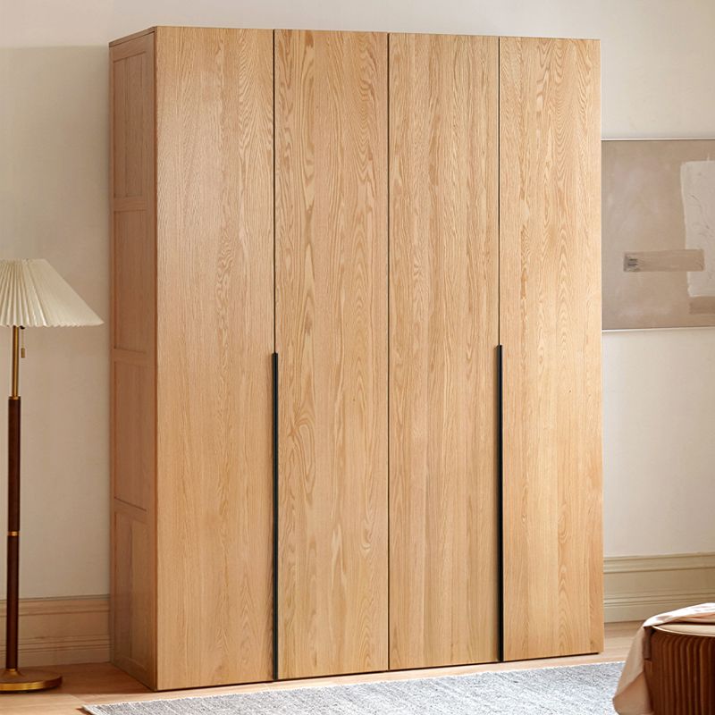 Solid Wood Frame Wardrobe Freestanding Wardrobe Armoire with Shelves and Clothes Rail