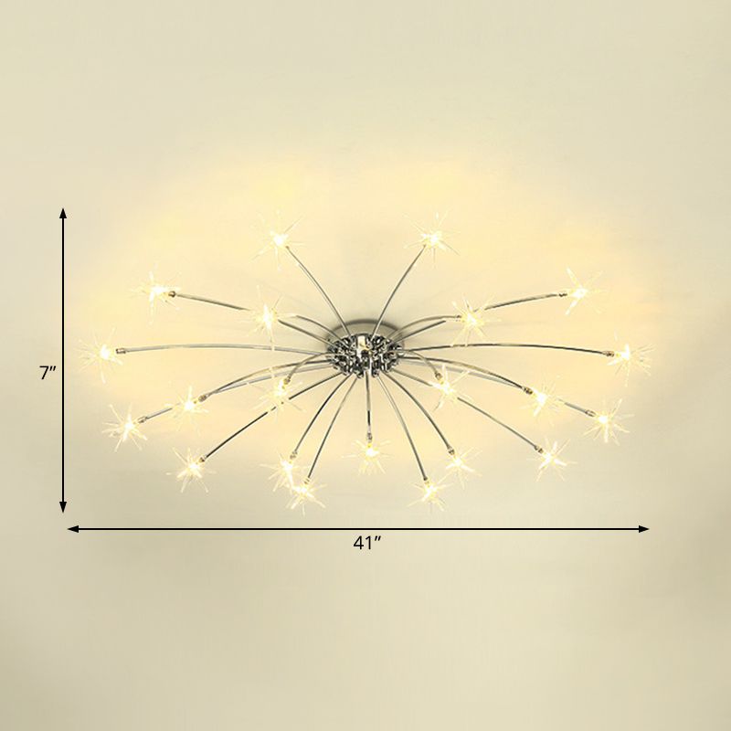 Lámpara de techo semi empotrada LED cromada/dorada contemporánea de montaje semiempotrado de metal en forma de fuegos artificiales 12/15/21 luces