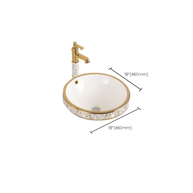 Traditional Bathroom Sink Porcelain Oval-Shape Vessel Bathroom Sink with Pop-Up Drain