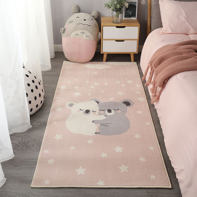 Pink Tone Cartoon Pattern Rug Polyester Minimalist Carpet Washable Indoor Rug for Girl’s Bedroom