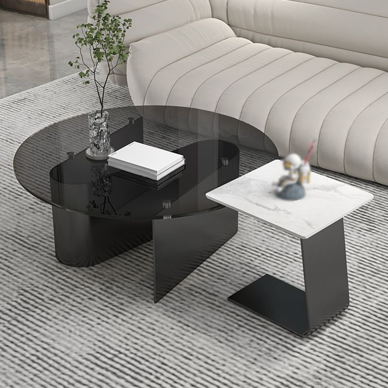 Round Glass Top Bunching Tables Black Abstract Coffee Cocktail Table