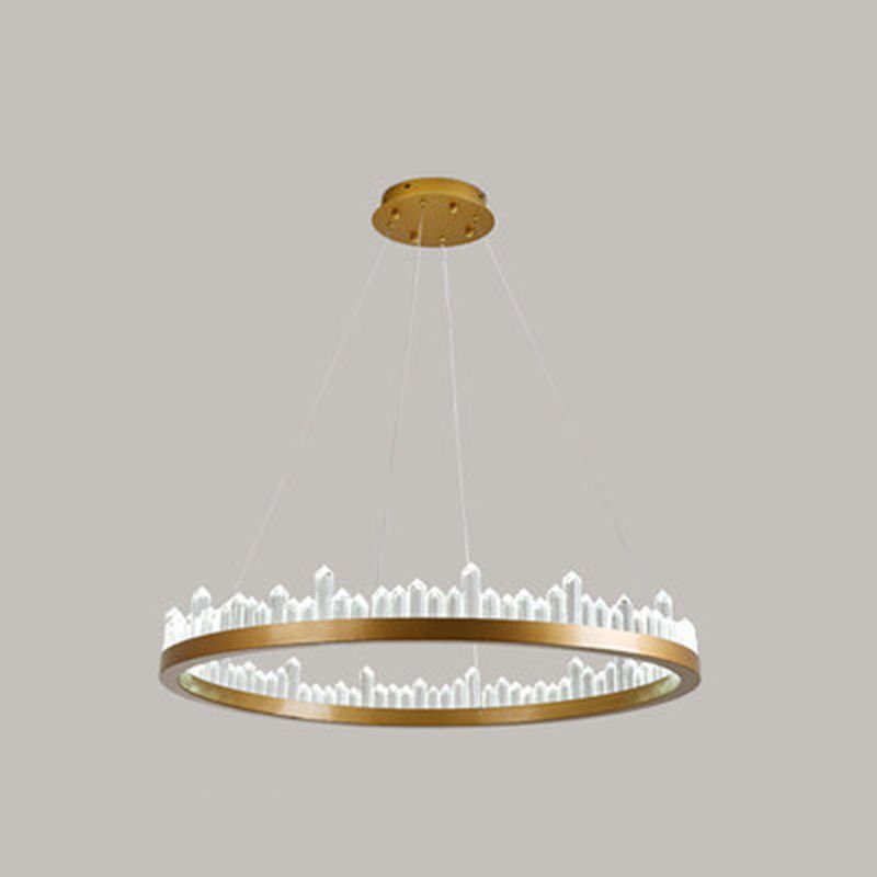 Postmodern Simplicity Circular Ceiling Chandelier Crystal Hanging Light with Hanging Cord for Living Room