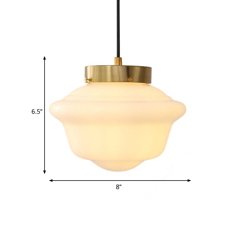 Gyro Shaped White Glass Pendant Minimalist Single Brass Hanging Ceiling Light for Restaurant