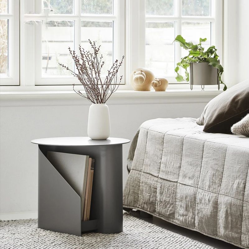 Steel Round Top Coffee Table Abstract Base Cocktail Table with Storage
