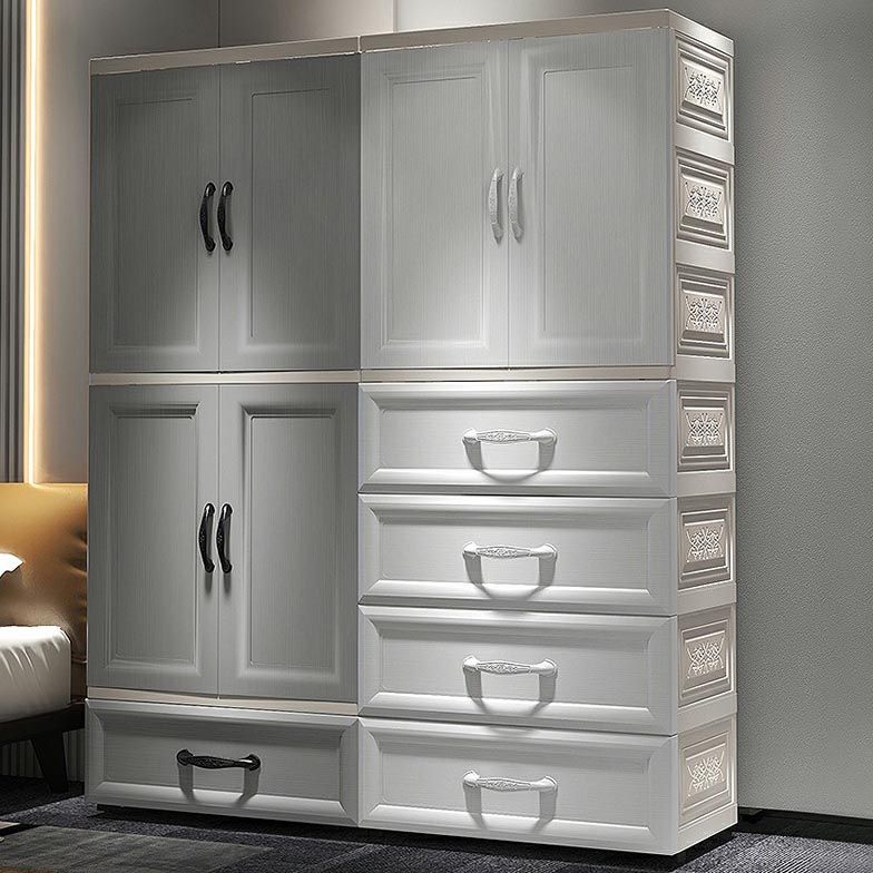 White Modern 2-door Wardrobe Armoire with Drawers Plastic Wardrobe