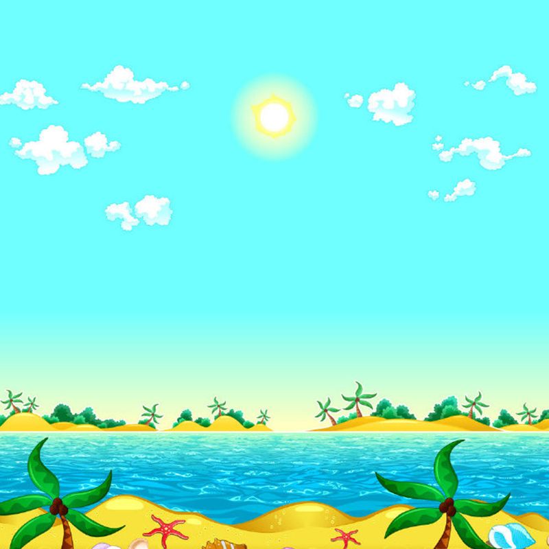 Blue and Yellow Beach Murals Wallpaper Waterproofing Cartoon Bathroom Wall Decor