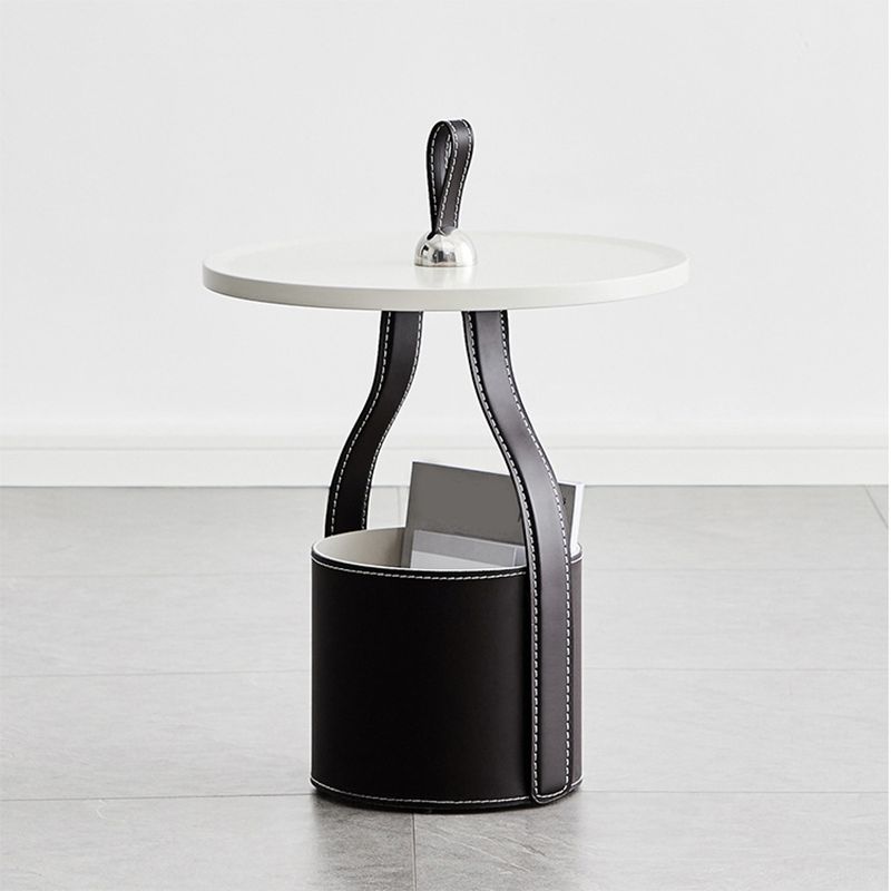 Contemporary Side Table Pedestal with Storage Round Living Room End Table