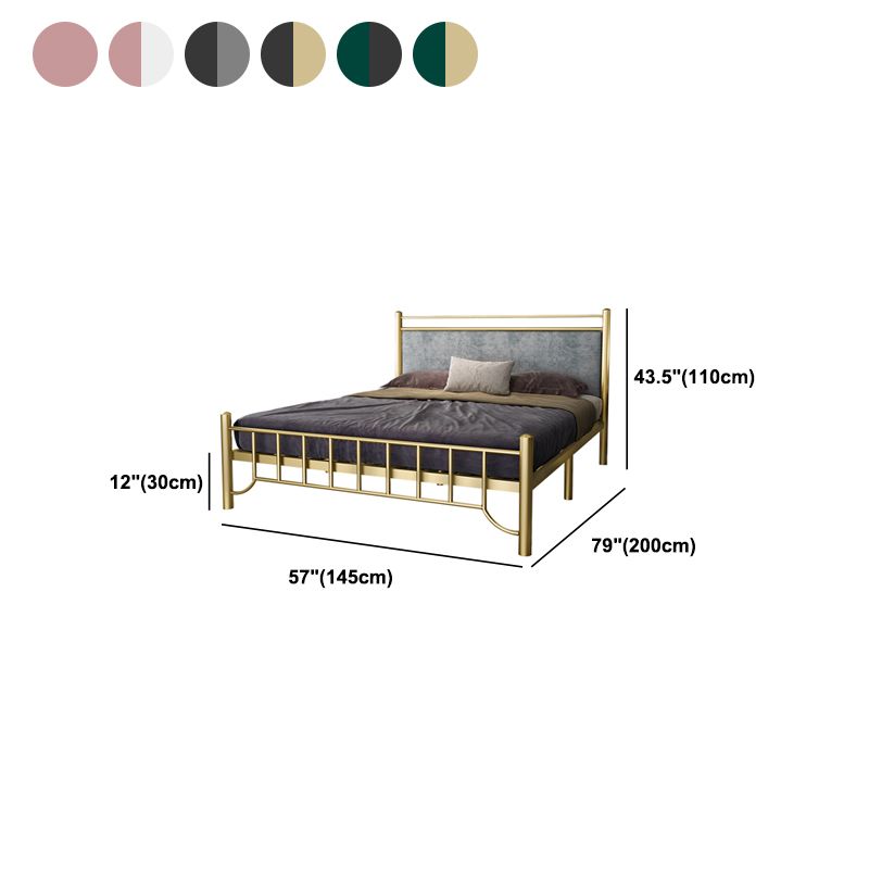 Glam Upholstered Headboard Bed with Metal Legs Open-Frame Bed