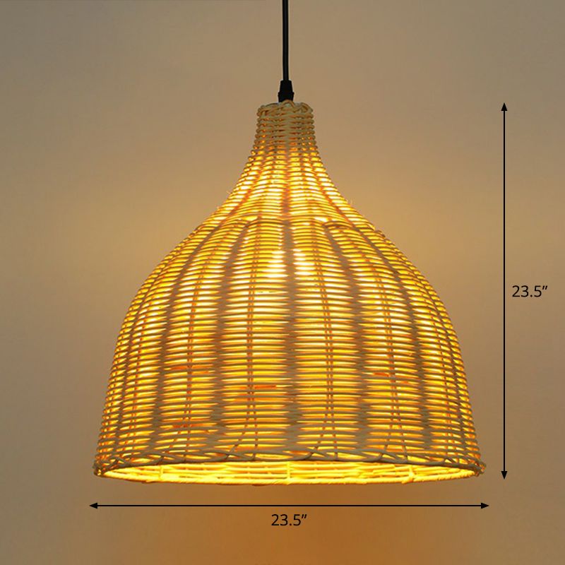 Bell Shade Tea Room hanger verlichting bamboe bamboe single-bulb Aziatisch plafond suspensielamp in hout