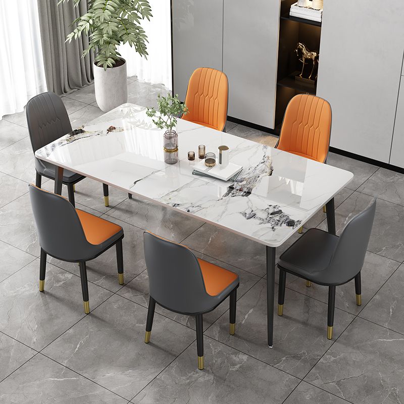 Modern Stone Rectangle Dining Table 4 Metal Legs for Dining Room