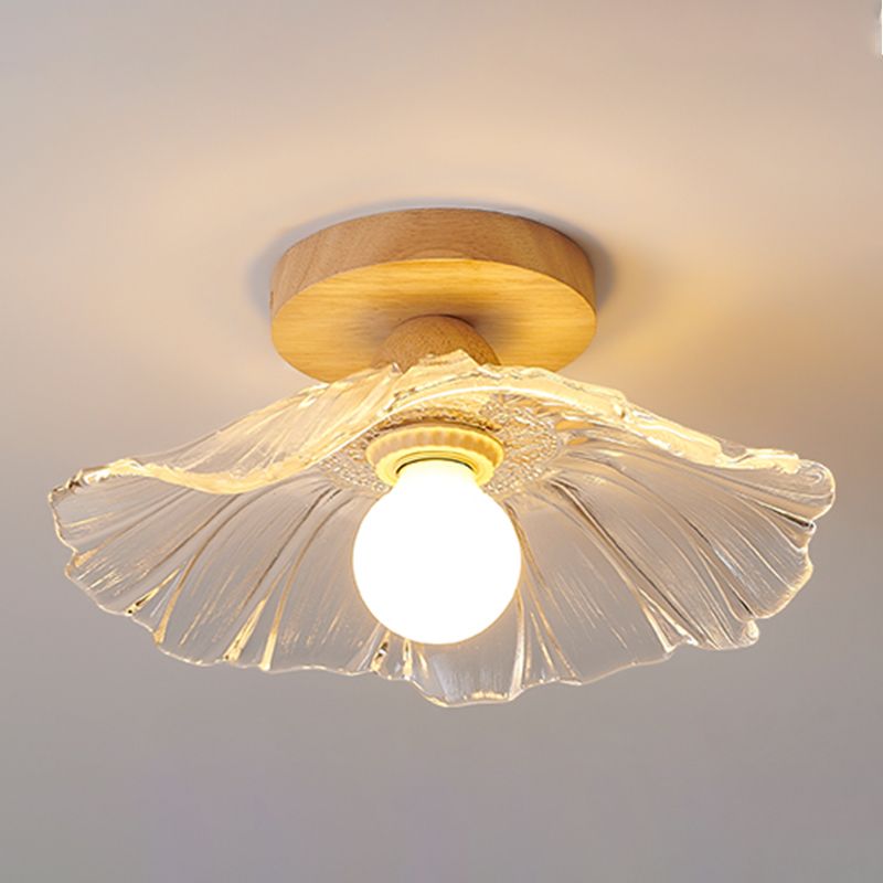 Modern Wooden Semi Flush Mount Glass Shade Semi Flush for Living Room