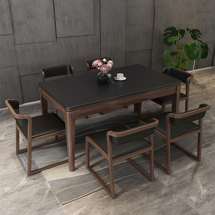 Rectangle Stone Top Dining Table Solid Wood 4 Legs Dining Table for Dining Room