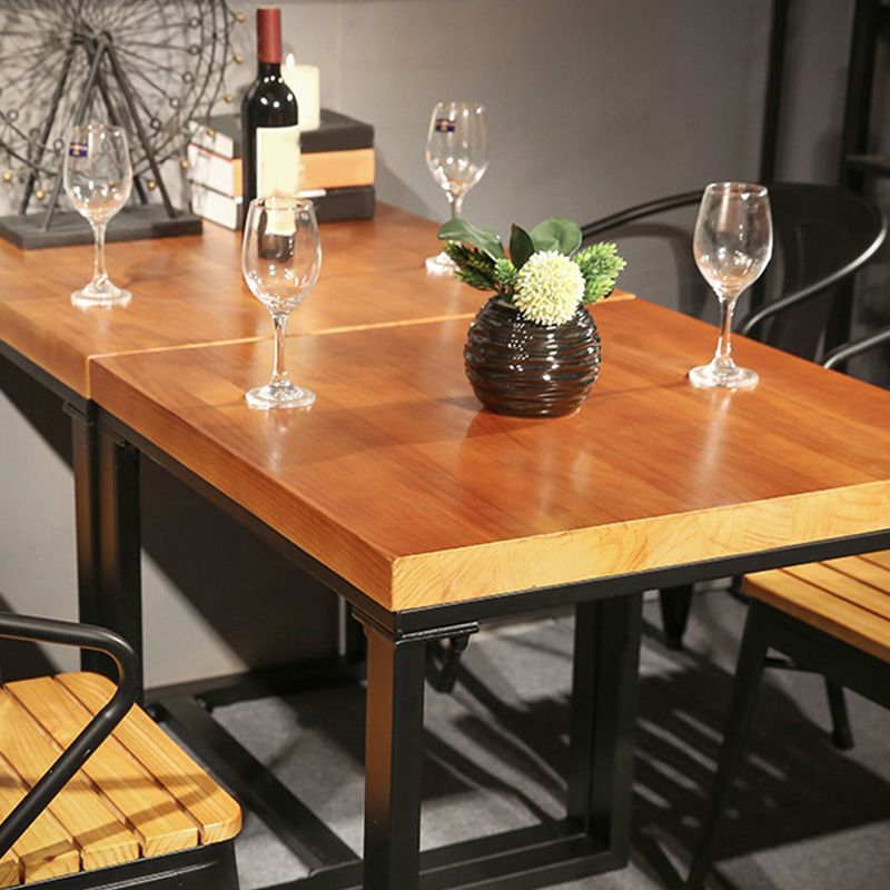 Industrial Indoor Dining Table Brown Wood Top Table with Metal Frame