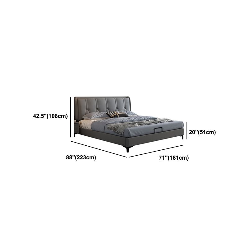 Contemporary Grey Standard Bed with Tufted and Legs Wingback Bed