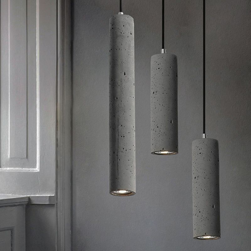 Graue zylindrische LED -Pendelleuchte im modernen künstlerischen Zementlampe für Esszimmer