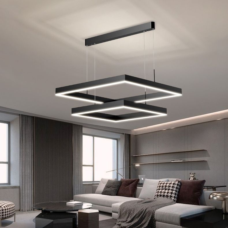 Square Shape Metal Hanging Lights Modern Style Hanging Light Fixtures in Black