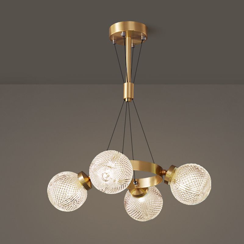 Lattice Glass Ball Chandelier Postmodern Style Brass Ceiling Light for Living Room