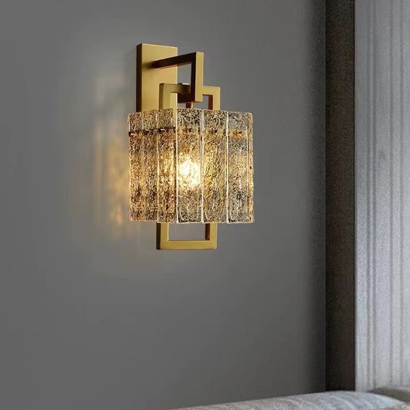 Modern Metal Wall Sconce Rectangle Shape Wall Light with Glass Shade for Bedroom