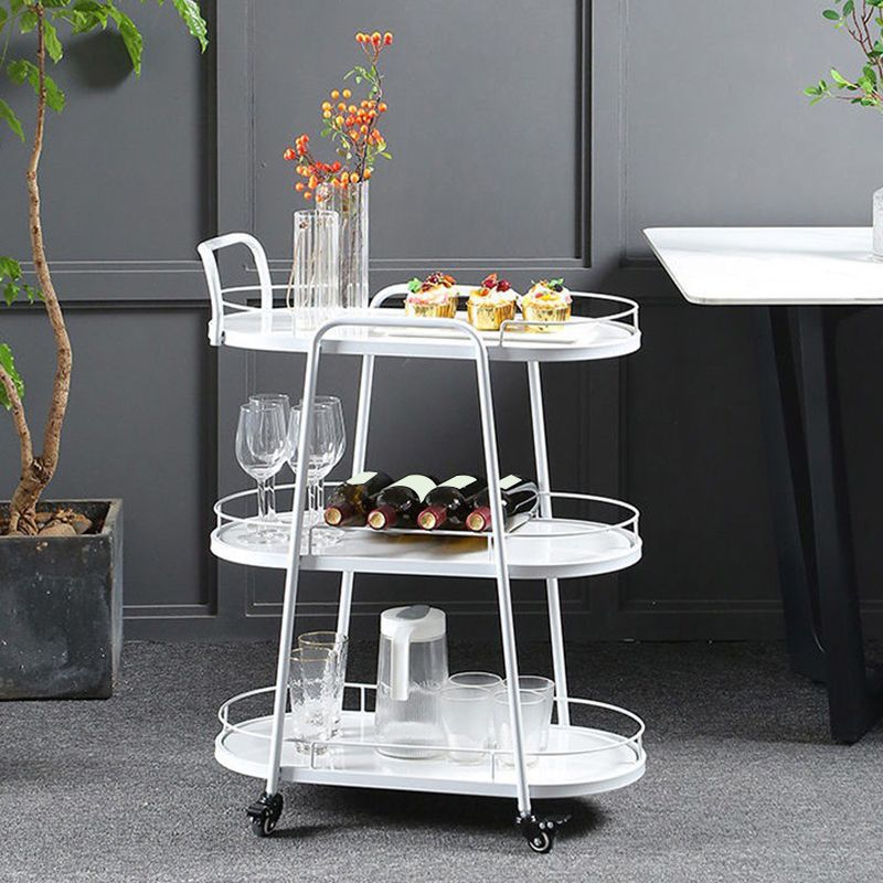 Contemporary Oval Prep Table Rolling Metal Prep Table for Kitchen