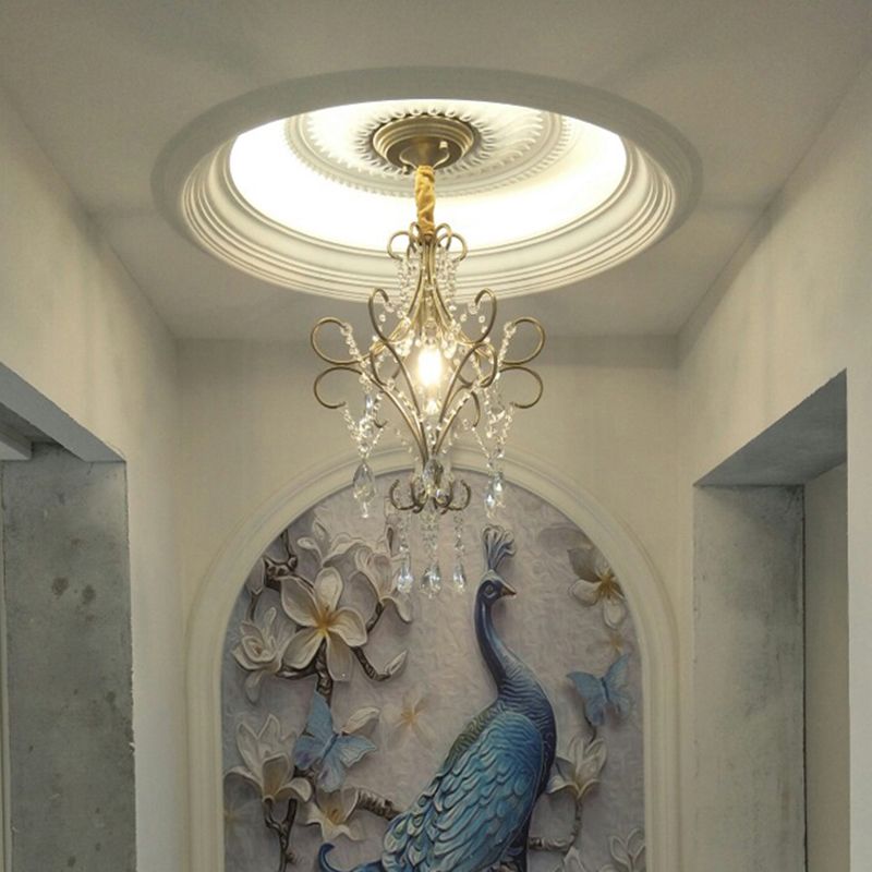 1 Lichthänger Deckenleuchte gebogener Armrahmen Metallsuspensionsbeleuchtung mit Kristalltröpfchen für Korridor