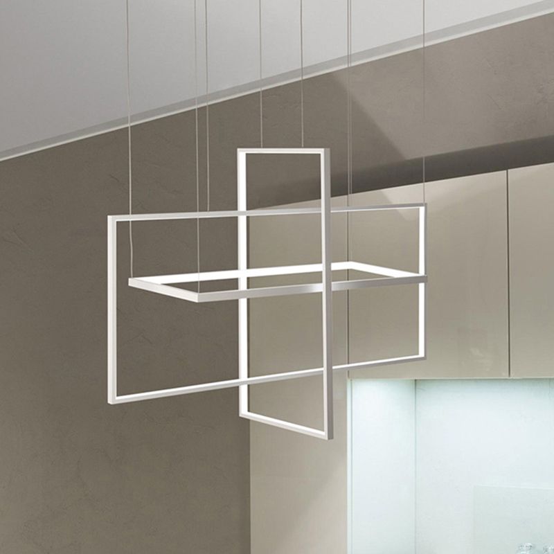 Metal Rectangle Frames LED Chandelier Modern Black/White Suspended Lighting Fixture in Warm/White Light