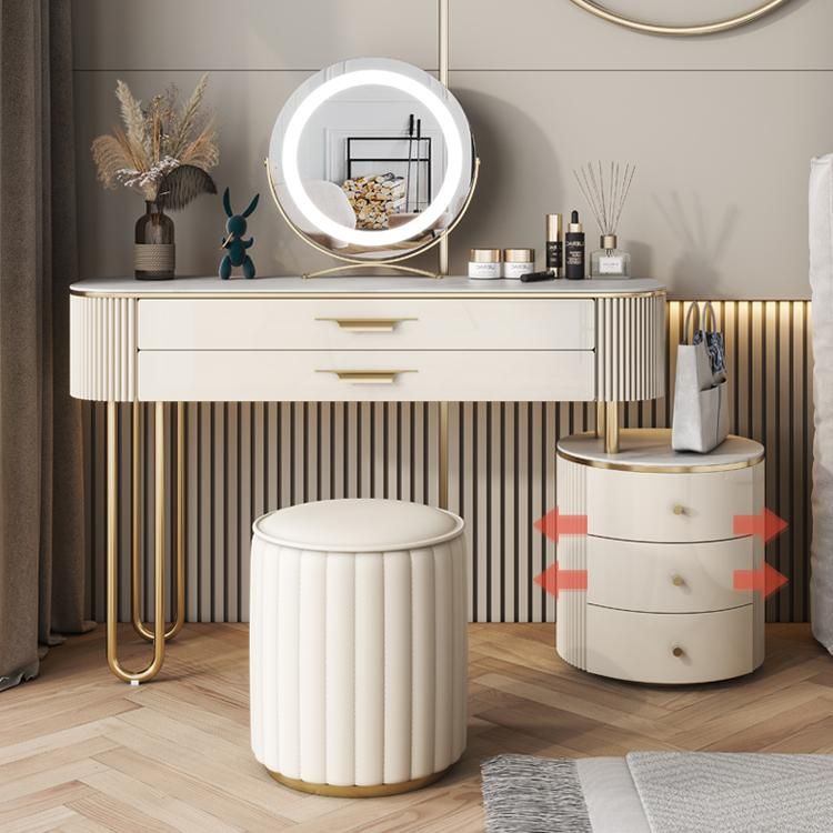 Beige Vanity Metal and Engineered Wood Makeup Dressing Table Stool Set
