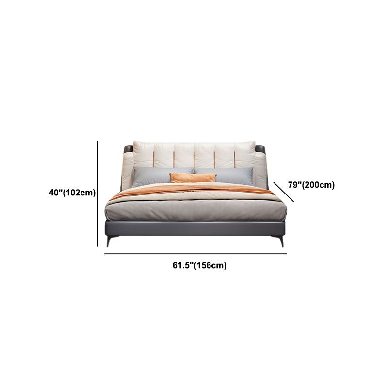 Contemporary Upholstered Bed with Headboard Faux Leather Bed