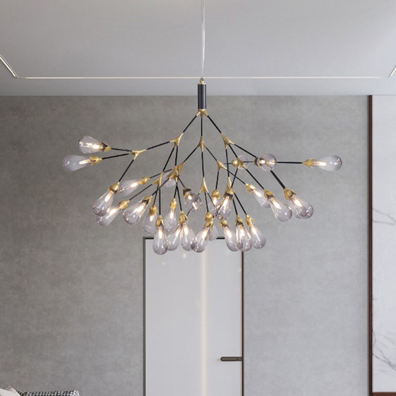 Metallic Branch Shaped Chandelier Lighting Minimalistic LED Pendant Light with Bulb-Shaped Glass