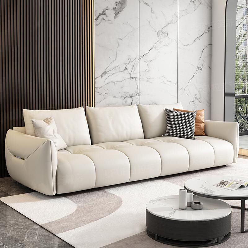Contemporary Faux Leather Living Room Square Arm Pillows Seating