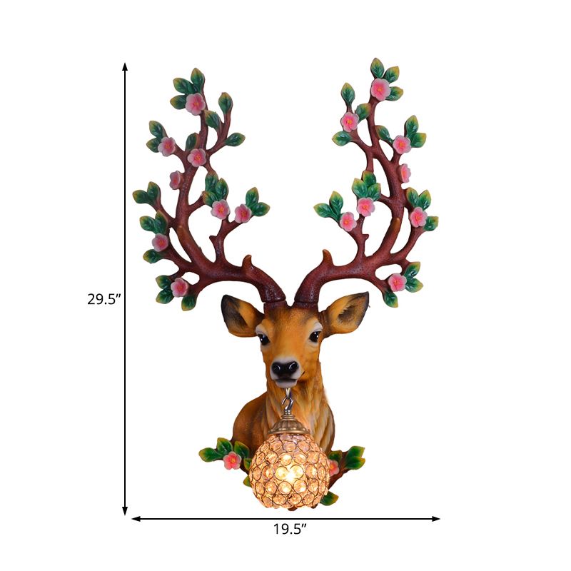 Globe Living Room Wall Lightture Crystal Crystal 1 Light Light White / Tan Sconce lampe avec plaque arrière en résine de cerf