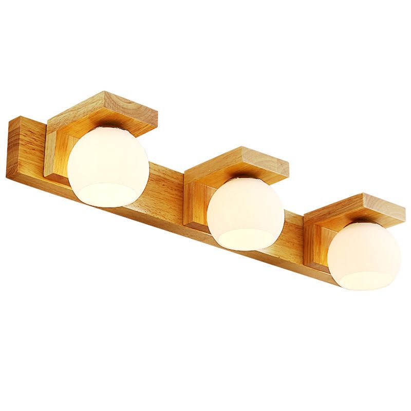 Bola de vidrio tocador de tocador apliques nórdico lámpara de tocador de madera para baño