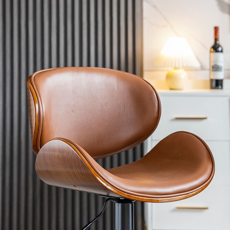 Contemporary Metal Adjustable Barstool Leather Counter Stool with Swivel in Matte Finish